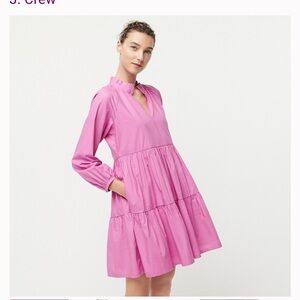 J Crew Tiered Cotton Poplin Mini Dress Size Small Pink Long Sleeve Preppy Ruffle